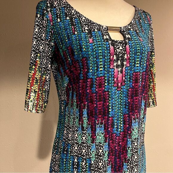 London Times Colorful Mosaic Shift short sleeve knee length Dress size 6 - Picture 3 of 12